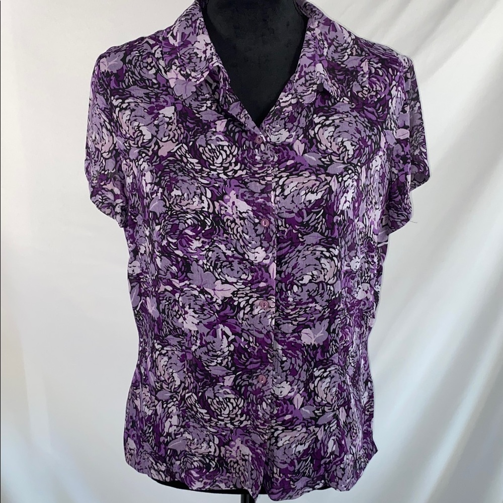 Vintage Norton McNaughton Purple Floral Button Down Blouse Size 8